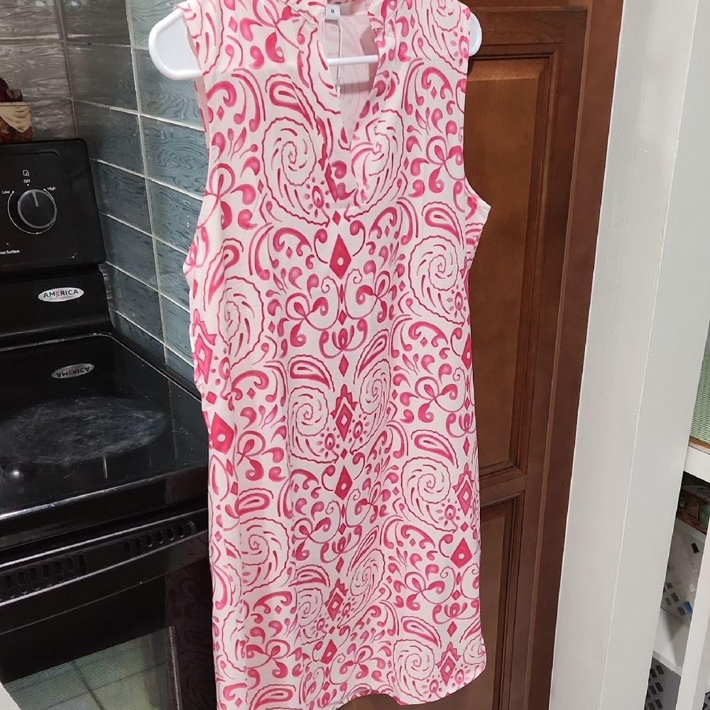 Chic Pink Asymmetrical Dress with Mandarin Collar